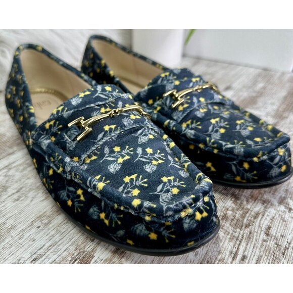 CABI Velvet Loafer Women’s Size 8 Blue/Yellow Horsebit Carnaby Floral 6005 EUC! - Picture 2 of 11